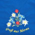 Tablier bleu avec motif "Gruss aus Meran&quot ; bleu
