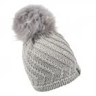 McBEANIE | Bonnet tricot� pour femmes avec pompon et strass gris clair
