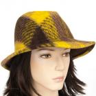 Chapeau en tissu avec motif � carreaux et bord moyennement large jaune