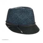 Chapeau femme Trixi en paille naturelle avec petite visi�re de Hutter bleu