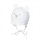 STERNTALER | Bonnet b�b� motif chat avec oreillettes et lien � nouer blanc