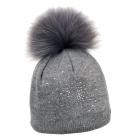 NORTON | Bonnet � pompon avec motif strass gris clair