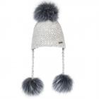 NORTON | bonnet en laine tricot� avec 3 pompons en fourrure gris chin� 2