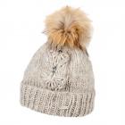 SEEBERGER | Bonnet � revers avec pompon renard amovible beige