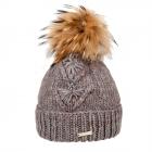 SEEBERGER | Bonnet � revers avec pompon renard amovible marron clair
