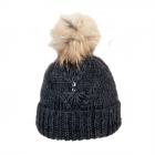 SEEBERGER | Bonnet � revers avec pompon renard amovible anthracite