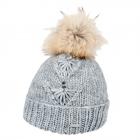 SEEBERGER | Bonnet � revers avec pompon renard amovible gris clair