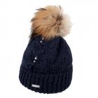 SEEBERGER | Bonnet � revers avec pompon renard amovible bleu fonc�