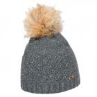 Casquette Gianna pour femmes avec pompon de renard et pierres Swarovski gris