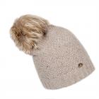 Casquette Gianna pour femmes avec pompon de renard et pierres Swarovski beige