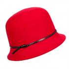 Chapeau femme cloche en feutre de laine avec garniture en cuir rouge