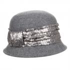 Chapeau cloche pour femme avec ruban de chapeau brod� de paillettes gris