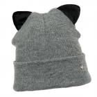Bonnet tricot� avec revers et oreilles en peluche tendance gris