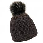 McBEANIE | Bonnet tricot� pour femmes avec pompon de fourrure Eco et strass anthracite
