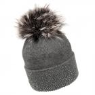 McBEANIE | Bonnet tricot� pour femmes avec pompon et strass gris fonc�