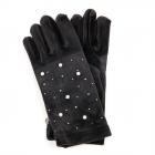 Gants en velours pour femmes avec motif de perles noir