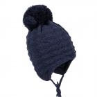 MAXIMEo| Bonnet � pompon en tricot avec prot�ge-oreilles et bande � nouer 95575-267173 bleu fonc�