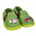 GIESSWEIN | Chaussons pour gar�ons mod�le T�GING tracteur en laine vierge vert clair