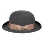 STETSON | Chapeau bowler noble en fourrure avec ornementation fine en reps gris fonc�