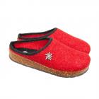 CHAUSSONS FEMME EN PURE LAINE AVEC SEMELLE EN LI�GE CAOUTCHOUC ET APPLICATION DE FLEURS rouge