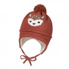 MAXI | Bonnet fille avec pompon attach� rouge fonc�