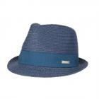 SEEBERGER | Chapeau de paille trilby pour femme avec ruban gros-grain bleu moyen