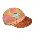 SEEBERGER | Casquette d'�t� pour femme avec tissu fleuri et bordure en paille cognac