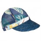 SEEBERGER | Casquette d'�t� pour femme avec tissu fleuri et bordure en paille bleu nuit