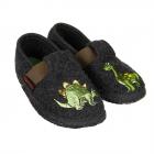 GIESSWEIN | pantoufles pour enfants gar�ons mod�le Temnitztal motif Dino en laine vierge anthracite