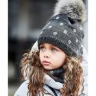 MAXIMO | Casquette mini fille pois scintillants pompon en fausse fourrure bleu fonc�
