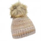 SEEBERGER | Knit beanie with turn-up and real fur pompon camel