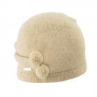 SEEBERGER | Bonnet en laine bouillie avec petits pompons femme beige