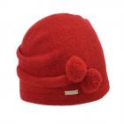 SEEBERGER | Bonnet en laine bouillie avec petits pompons femme rouge feu