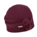 SEEBERGER | Bonnet en laine bouillie avec petits pompons femme rouge fonc�
