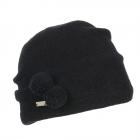 SEEBERGER | Bonnet en laine bouillie avec petits pompons femme noir