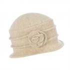 SEEBERGER | Cloche en laine bouillie avec petite fleur beige