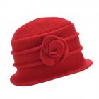 SEEBERGER | Cloche en laine bouillie avec petite fleur rouge feu