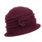 SEEBERGER | Cloche en laine bouillie avec petite fleur rouge fonc�