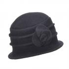 SEEBERGER | Cloche en laine bouillie avec petite fleur noir