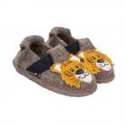 NANGA | Chaussons gar�ons avec semelle antid�rapante et motif Roar Tiger Laine vierge marron