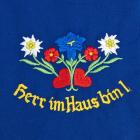 Tablier bleu avec motif : Herr im Haus bin I bleu