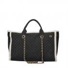 FASHION | Sac � provisions en tissu synth�tique avec inserts en fausse peau de mouton noir