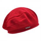 SEEBERGER | B�ret tricot� pour femme en 100% coton avec bord roul� rouge fonc�
