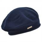 SEEBERGER | B�ret tricot� pour femme en 100% coton avec bord roul� bleu fonc�