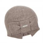 SEEBERGER | Bonnet femme en laine avec n�ud 100% laine vierge marron clair