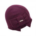 SEEBERGER | Bonnet femme en laine avec n�ud 100% laine vierge rouge