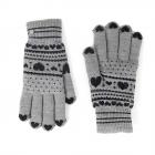 FASHION | Gant femme en fil de fourrure avec �toiles de neige et c?urs en jacquard gris