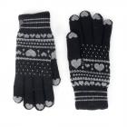 FASHION | Gant femme en fil de fourrure avec �toiles de neige et c?urs en jacquard noir