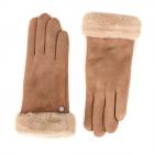 FASHION | Gants en daim pour femmes avec fourrure synth�tique au poignet camel