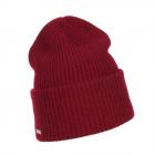 SEEBERGER | Bonnet tricot� en cachemire pour femmes avec structure c�tel�e et revers rouge fonc�